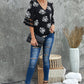 Botanical Print V-Neck Puff Sleeve Blouse