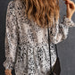 Printed Frill Neck Flounce Sleeve Babydoll Blouse
