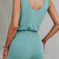 Exposed Seam Decorative Button Sleeveless Romper
