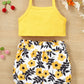 Decorative Button Tank and Floral Shorts Set