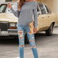Openwork Rib-Knit Raglan Sleeve Sweater