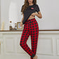 Heart Graphic Tee and Plaid Joggers Lounge Set