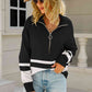 Two-Tone Long Sleeve Zip-Up Knit Top