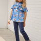 Girls Floral Cold-Shoulder Ruffled Top