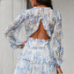 Floral Frill Trim Plunge Flounce Sleeve Dress