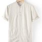 Buttoned Round Neck Short Sleeve Linen Tee