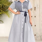 Plus Size Striped Belted Button-Up Shirt Dress