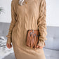 Cable-Knit Long Sleeve Ribbed Trim Mini Sweater Dress (Belt Not Included)