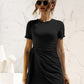 Round Neck Cuffed Sleeve Side Tie Dress