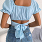 Square Neck Crisscross Flounce Sleeve Cropped Top