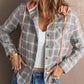 Plaid Drawstring Hooded Shirt Jacket