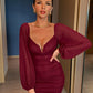 Lantern Sleeve Ruched Bodycon Dress