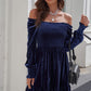 Off-Shoulder Smocked Ruffle Hem Dress