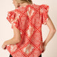 Mittoshop Full Size Printed Butterfly Sleeve Blouse