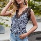 Leopard Spliced Lace Scalloped Tank