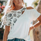 Printed Cold-Shoulder Short Sleeve T-Shirt