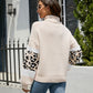 Striped Leopard Turtleneck Dropped Shoulder Sweater