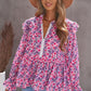 Floral Ruffled Flounce Sleeve Lace Trim Blouse