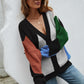 Contrast Button Front V-Neck Cardigan