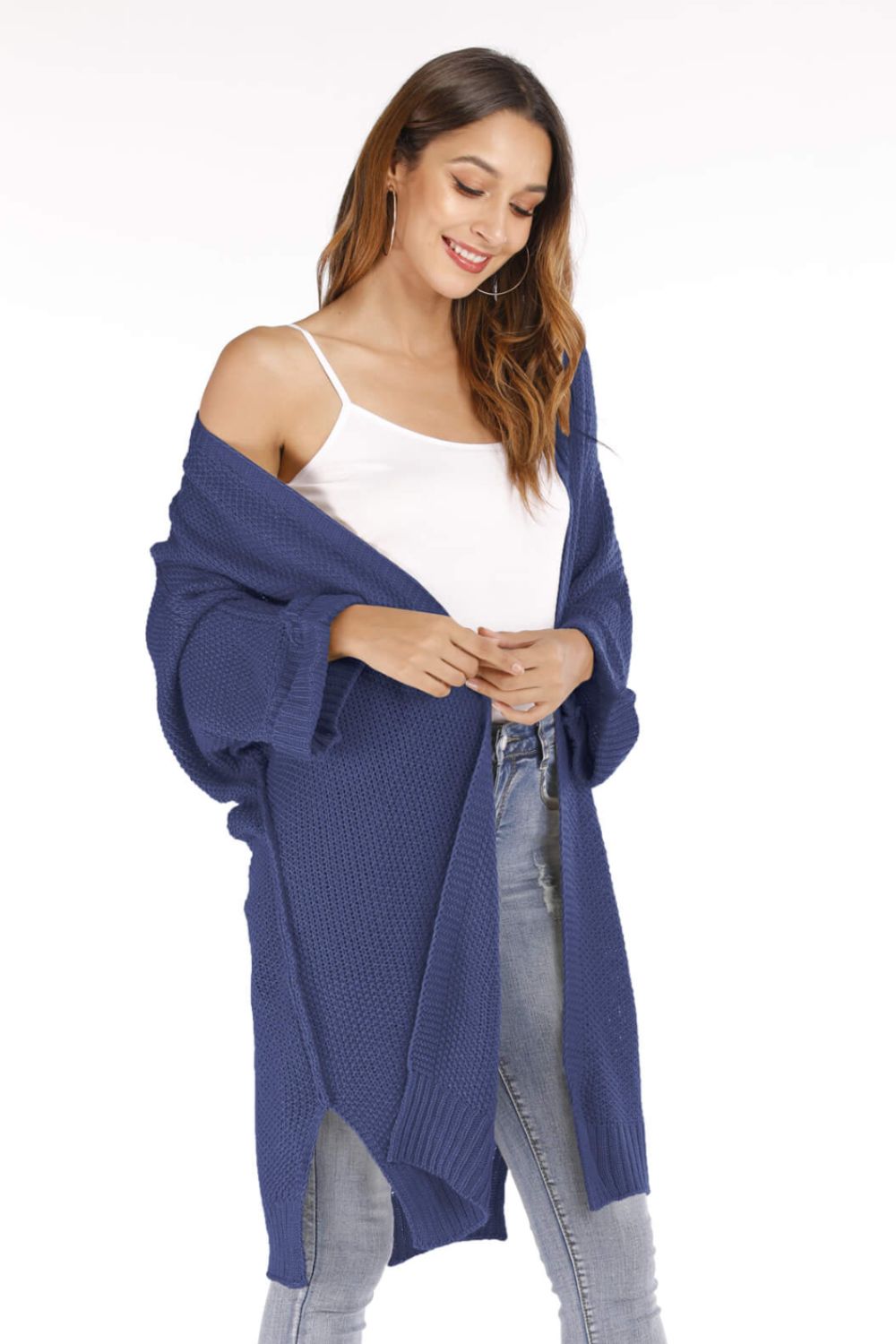 Open Front Slit Exposed Seam Cardigan