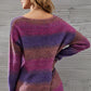 Multicolored Rib-Knit V-Neck Knit Pullover