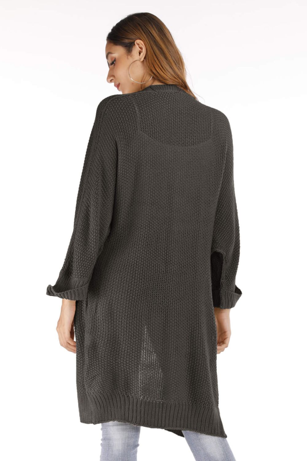 Open Front Slit Exposed Seam Cardigan