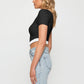 Contrast Trim Pointed Hem Ribbed Crop Top
