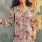 Printed Tie Neck Flounce Sleeve Top