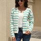 Striped Button Down Round Neck Cardigan