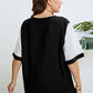 Plus Size Contrast Decorative Button Half Sleeve Top