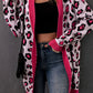Leopard Contrast Trim Open Front Longline Cardigan