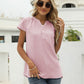 Swiss Dot Notched Neck Short Sleeve Top