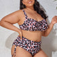 Plus Size Printed Drawstring Detail Bikini Set