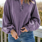 Quarter-Snap Collared Lantern Sleeve Sweatshirt