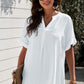 Notched Side Slit Cuffed Blouse