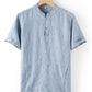 Buttoned Round Neck Short Sleeve Linen Tee