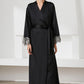 Contrast  Lace Trim Belted Robe