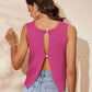 Buttoned Cutout Ribbed Trim Knit Tank