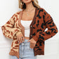 Leopard Button Front Ribbed Trim Cardigan
