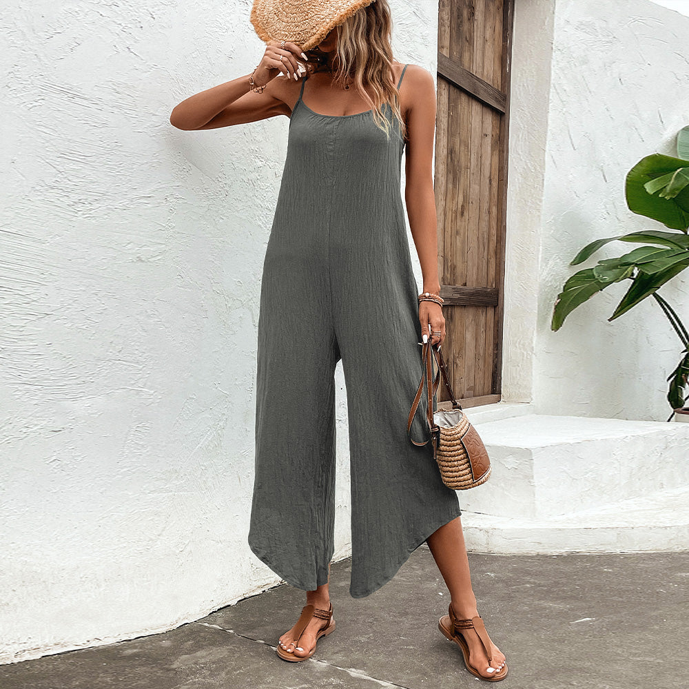 Spaghetti Strap Scoop Neck Jumpsuit with Pockets