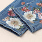 Floral Graphic Patchwork Distressed Jeans