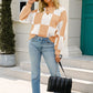 Checkered Dropped Shoulder Knit Pullover