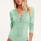 Lace Trim Ribbed Long Sleeve Bodysuit