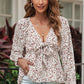 Floral Deep V Tied Peplum Top