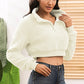 Half Zipper Turn-Down Collar Plush Crop Sweatshirt