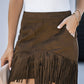 Fringe Detail Zip-Back Skirt with Pockets