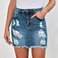 Distressed Raw Hem Denim Mini Skirt