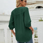 Swiss Dot Notched Neck Three-Quarter Sleeve Blouse