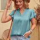 Flutter Sleeve Notched Neck Satin Blouse