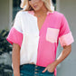 Color Block Textured Johnny Collar Blouse